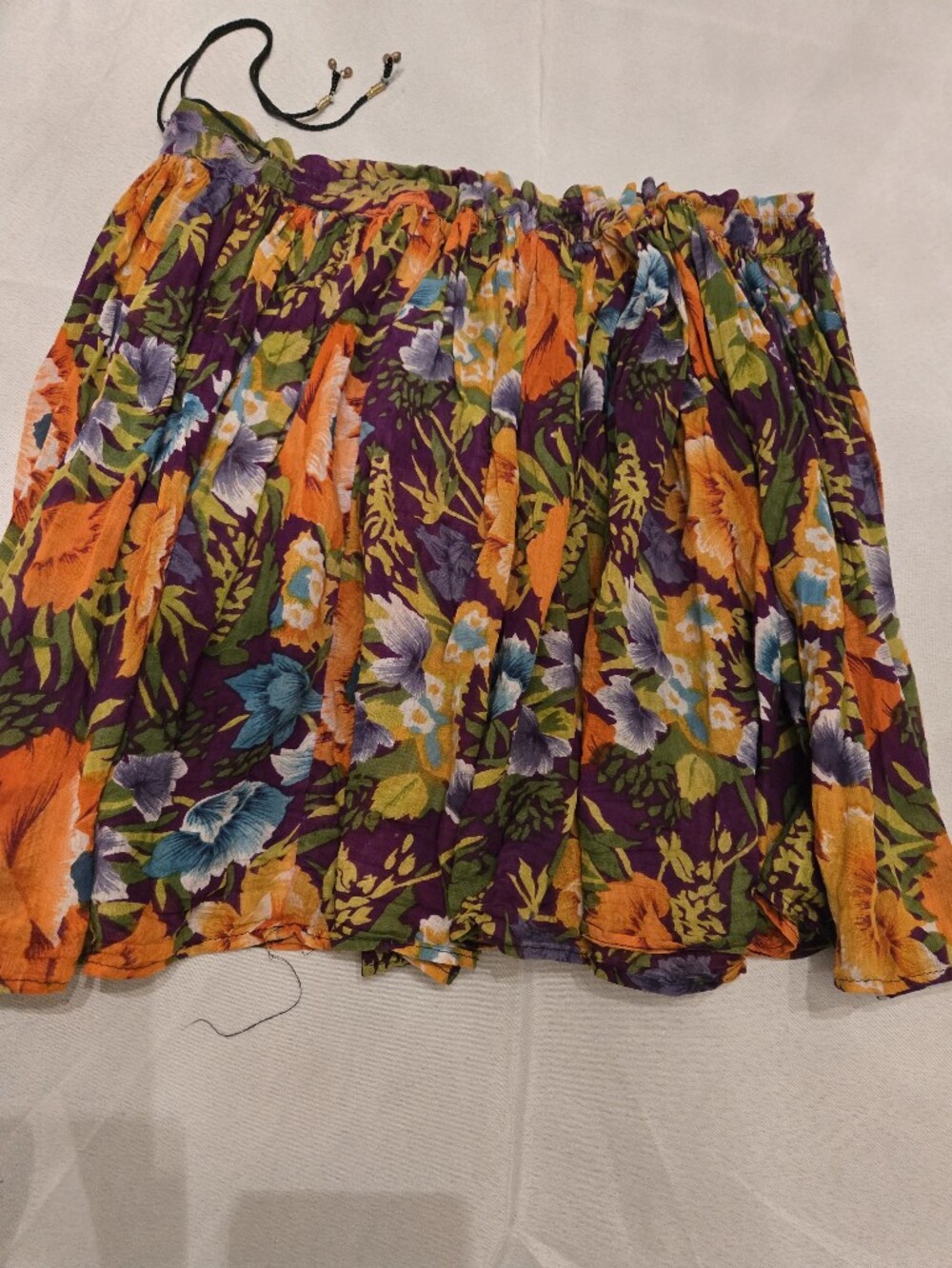 Purple Floral Mini Skirt with Orange and Blue Blooms - Adjustable Waist